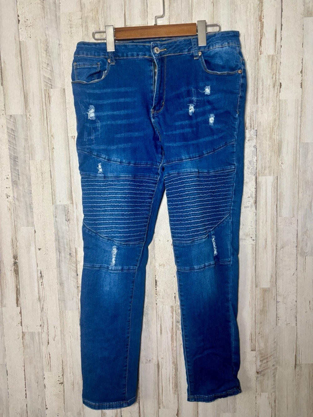 Dark Wash Distressed‎ Moto Jeans
